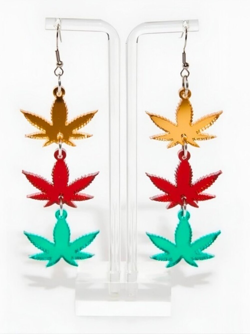 Rolita Rave Couture Acrylic 420 Leaf Dangle Earrings Festival Reggae Boho NWT